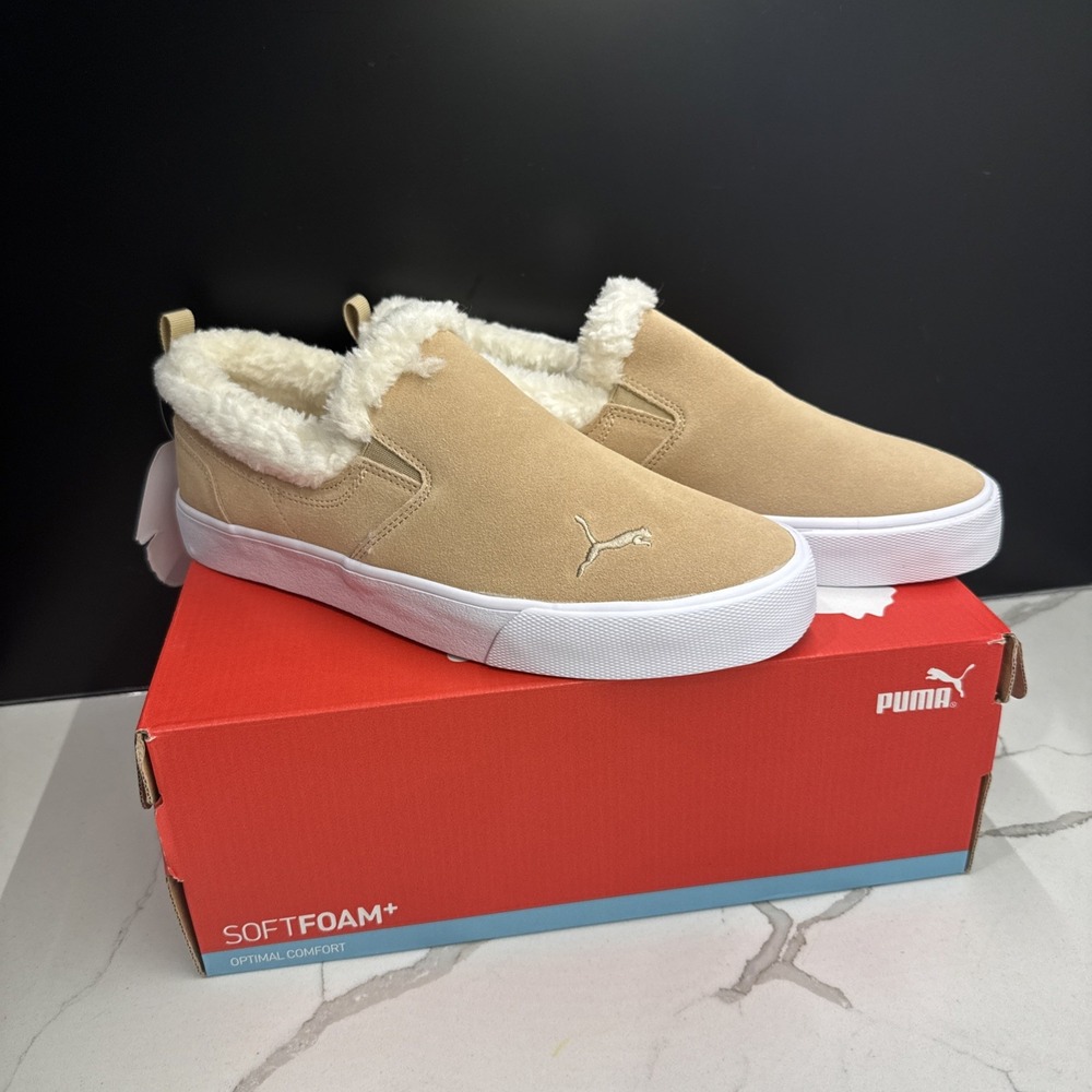 PUMA Bari Comfort Shearling Slip On  Womens Beige Sneakers Casual Shoes Size 9